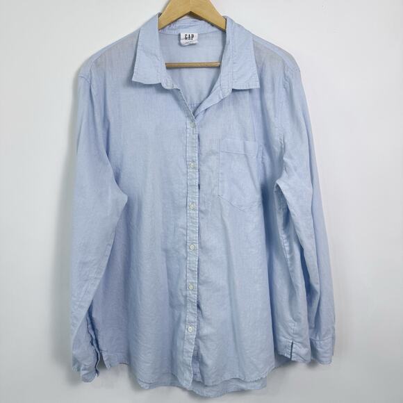 Gap The Easy Shirt Womens Size XXL Light Blue Linen Cotton Button Up Lightweight - Picture 1 of 6